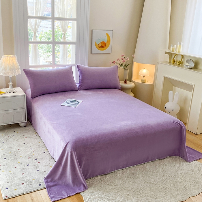 91家纺网 家纺一手货源 找家纺 优米家纺 2025新款加厚舒适牛奶绒床单床单单件 纯色-紫罗兰