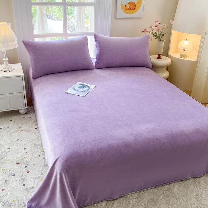 91家纺网 家纺一手货源 找家纺 优米家纺 2025新款加厚舒适牛奶绒床单床单单件 纯色-紫罗兰