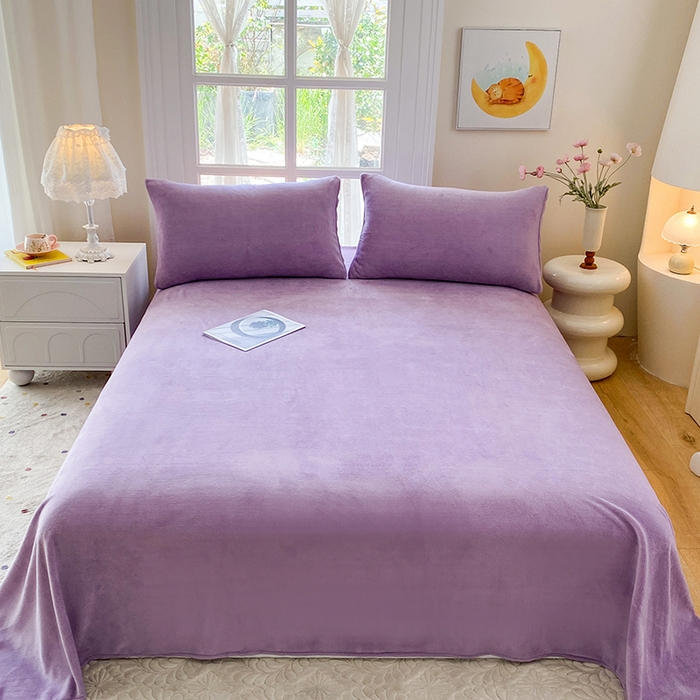 91家纺网 家纺一手货源 找家纺 优米家纺 2025新款加厚舒适牛奶绒床单床单单件 纯色-紫罗兰