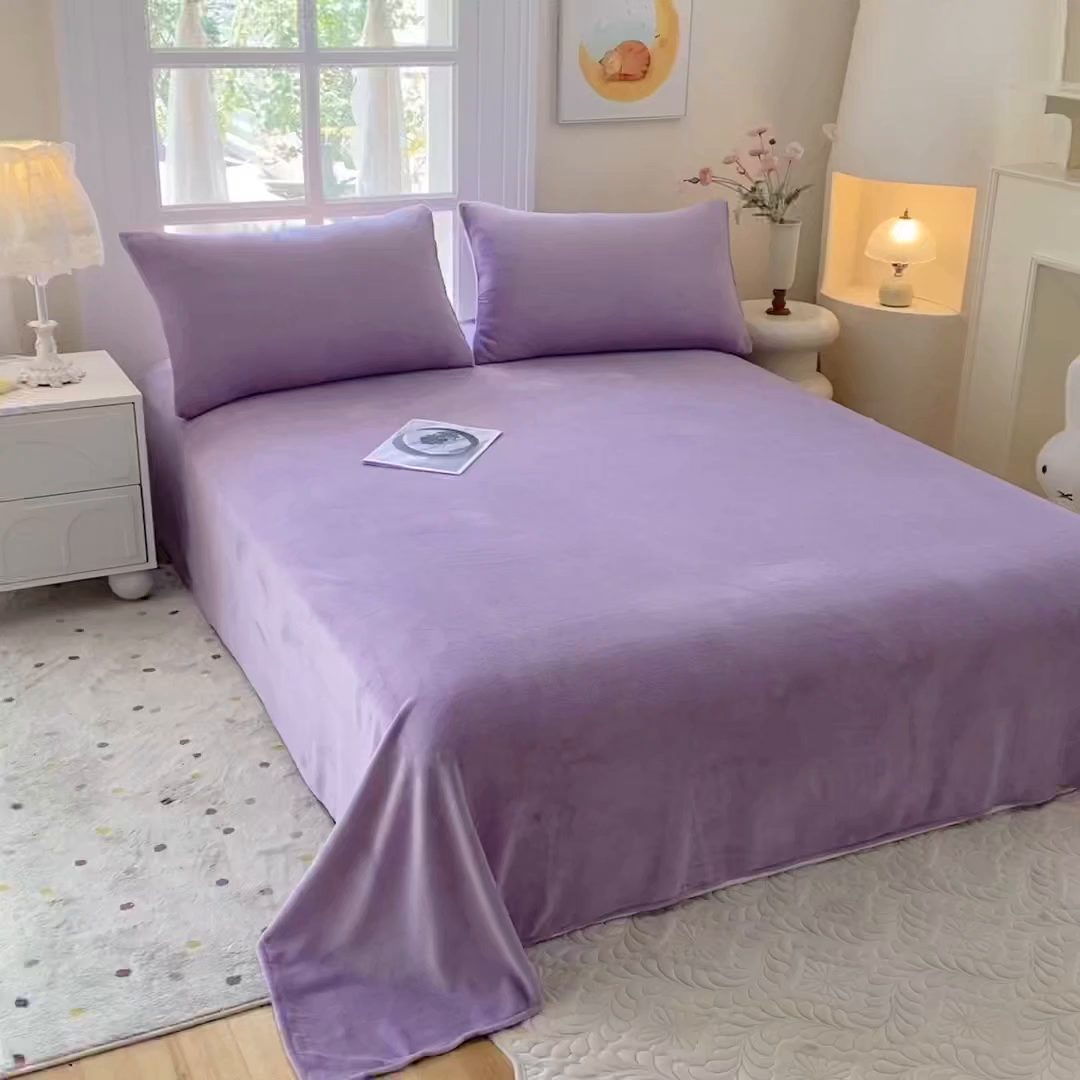 91家纺网 家纺一手货源 找家纺 优米家纺 2025新款加厚舒适牛奶绒床单床单单件 纯色-紫罗兰
