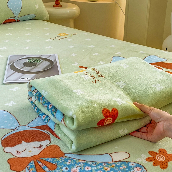 91家纺网 家纺一手货源 找家纺 优米家纺 2025新款加厚舒适牛奶绒床单床单单件 开心女孩