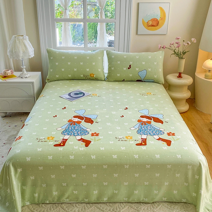 91家纺网 家纺一手货源 找家纺 优米家纺 2025新款加厚舒适牛奶绒床单床单单件 开心女孩