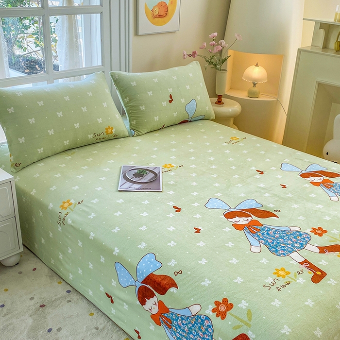 91家纺网 家纺一手货源 找家纺 优米家纺 2025新款加厚舒适牛奶绒床单床单单件 开心女孩