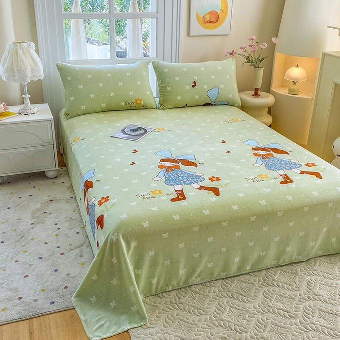 91家纺网 家纺一手货源 找家纺 优米家纺 2025新款加厚舒适牛奶绒床单床单单件 开心女孩