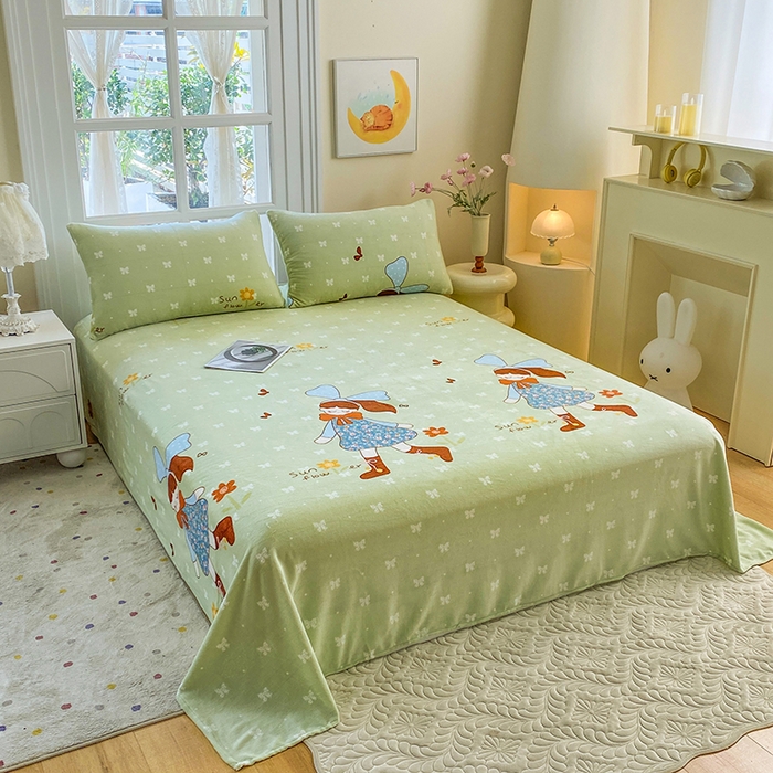 91家纺网 家纺一手货源 找家纺 优米家纺 2025新款加厚舒适牛奶绒床单床单单件 开心女孩