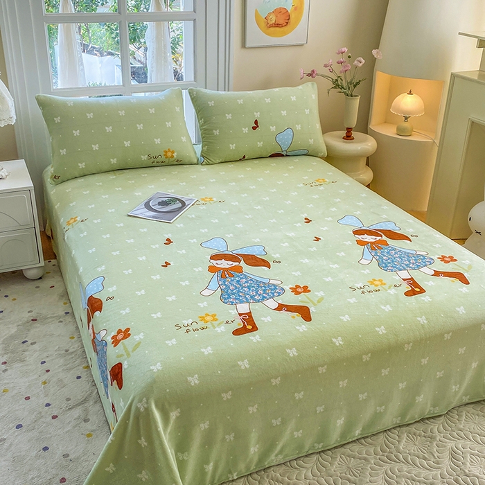 91家纺网 家纺一手货源 找家纺 优米家纺 2025新款加厚舒适牛奶绒床单床单单件 开心女孩