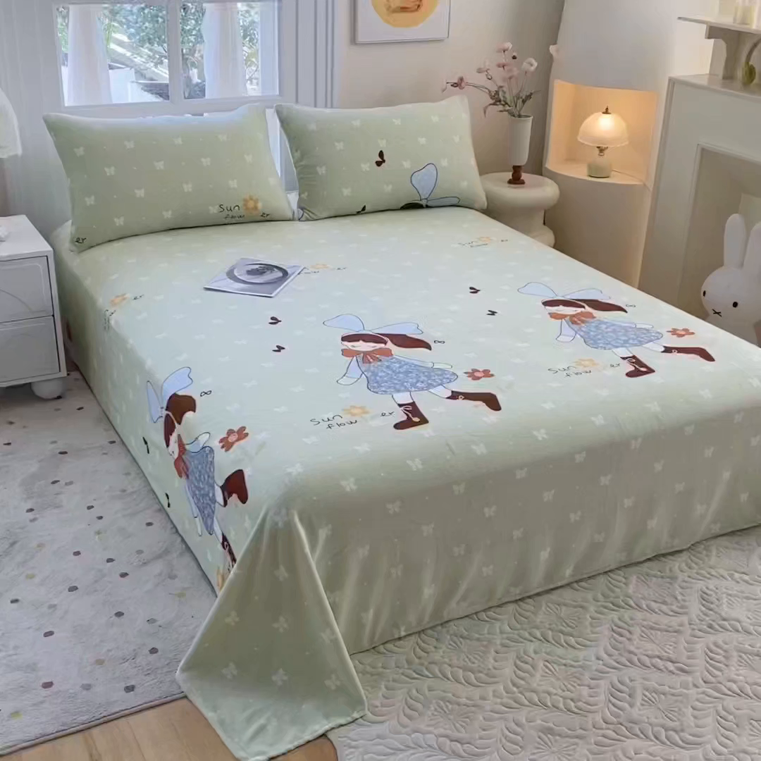 91家纺网 家纺一手货源 找家纺 优米家纺 2025新款加厚舒适牛奶绒床单床单单件 开心女孩