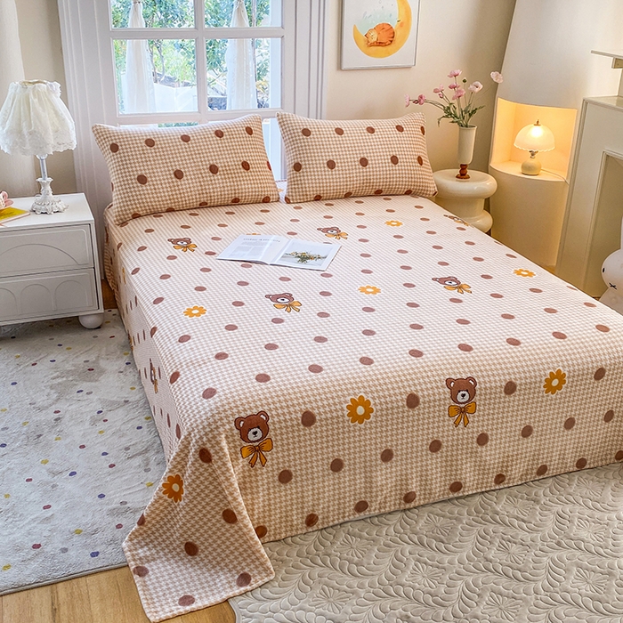 91家纺网 家纺一手货源 找家纺 优米家纺 2025新款加厚舒适牛奶绒床单床单单件 快乐小熊