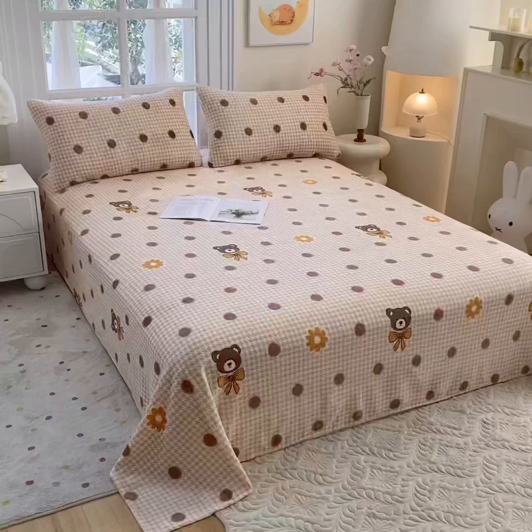 91家纺网 家纺一手货源 找家纺 优米家纺 2025新款加厚舒适牛奶绒床单床单单件 快乐小熊