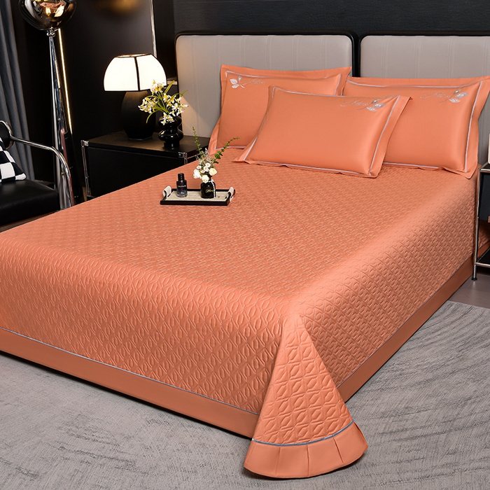 91家纺网 家纺一手货源 找家纺 （总）畅畅家纺 2025新款全棉活性喷气简约轻奢刺绣夹棉床盖款四件套-雅韵