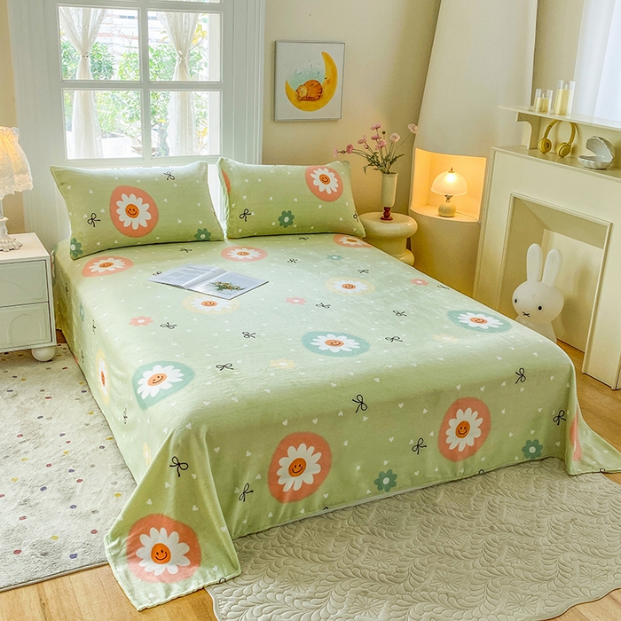 91家纺网 家纺一手货源 找家纺 优米家纺 2025新款加厚舒适牛奶绒床单床单单件 太阳花