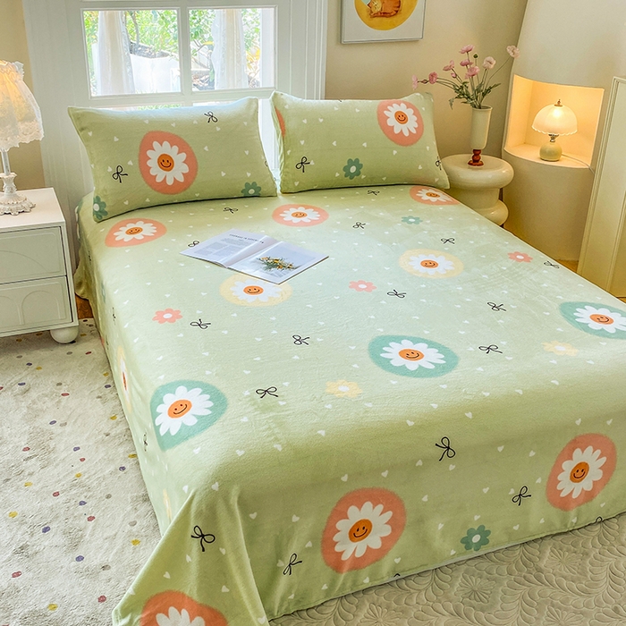 91家纺网 家纺一手货源 找家纺 优米家纺 2025新款加厚舒适牛奶绒床单床单单件 太阳花