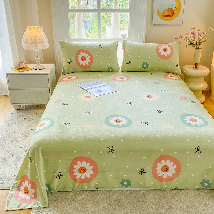 91家纺网 家纺一手货源 找家纺 优米家纺 2025新款加厚舒适牛奶绒床单床单单件 太阳花