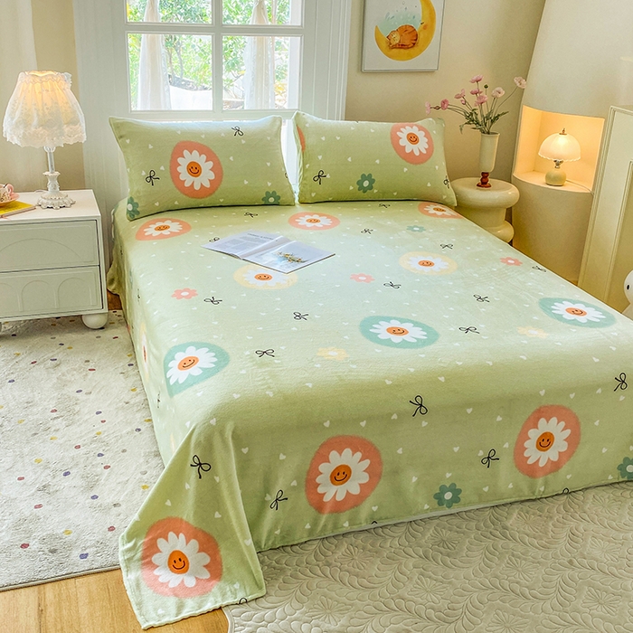 91家纺网 家纺一手货源 找家纺 优米家纺 2025新款加厚舒适牛奶绒床单床单单件 太阳花