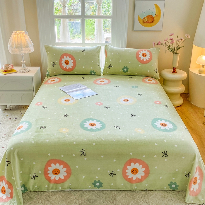 91家纺网 家纺一手货源 找家纺 优米家纺 2025新款加厚舒适牛奶绒床单床单单件 太阳花