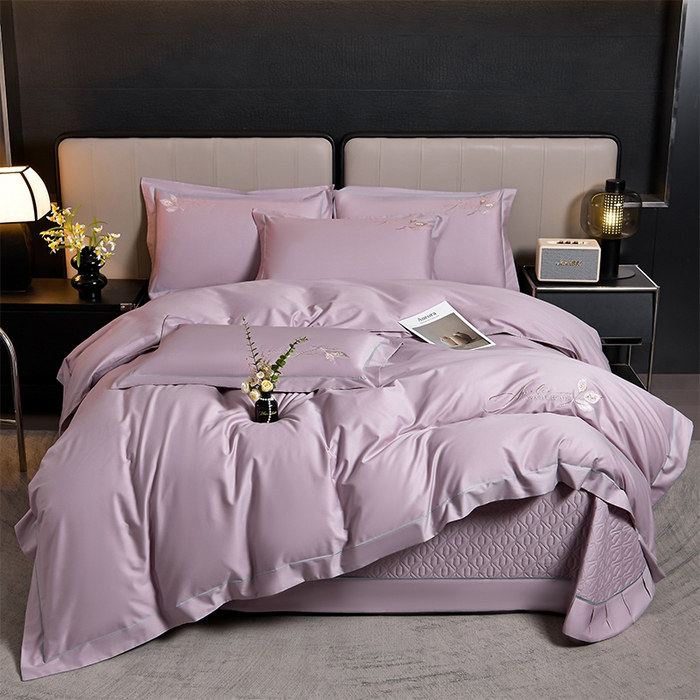 91家纺网 家纺一手货源 找家纺 （总）畅畅家纺 2025新款全棉活性喷气简约轻奢刺绣夹棉床盖款四件套-雅韵