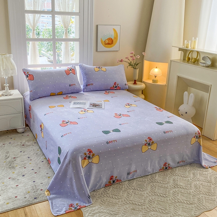 91家纺网 家纺一手货源 找家纺 优米家纺 2025新款加厚舒适牛奶绒床单床单单件 娴雅花韵