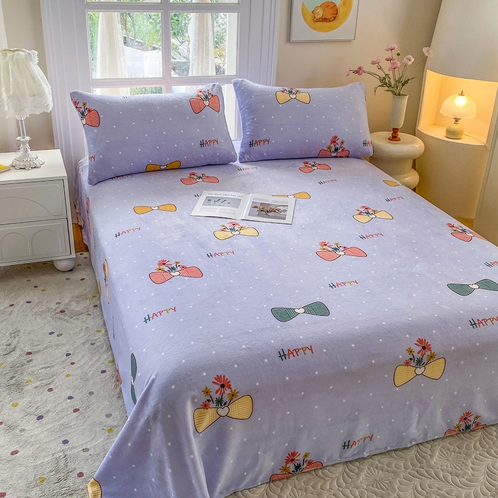 91家纺网 家纺一手货源 找家纺 优米家纺 2025新款加厚舒适牛奶绒床单床单单件 娴雅花韵