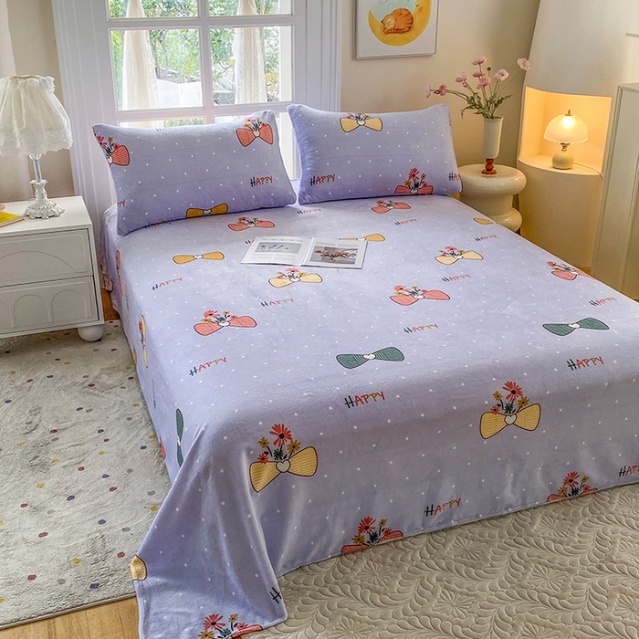 91家纺网 家纺一手货源 找家纺 优米家纺 2025新款加厚舒适牛奶绒床单床单单件 娴雅花韵