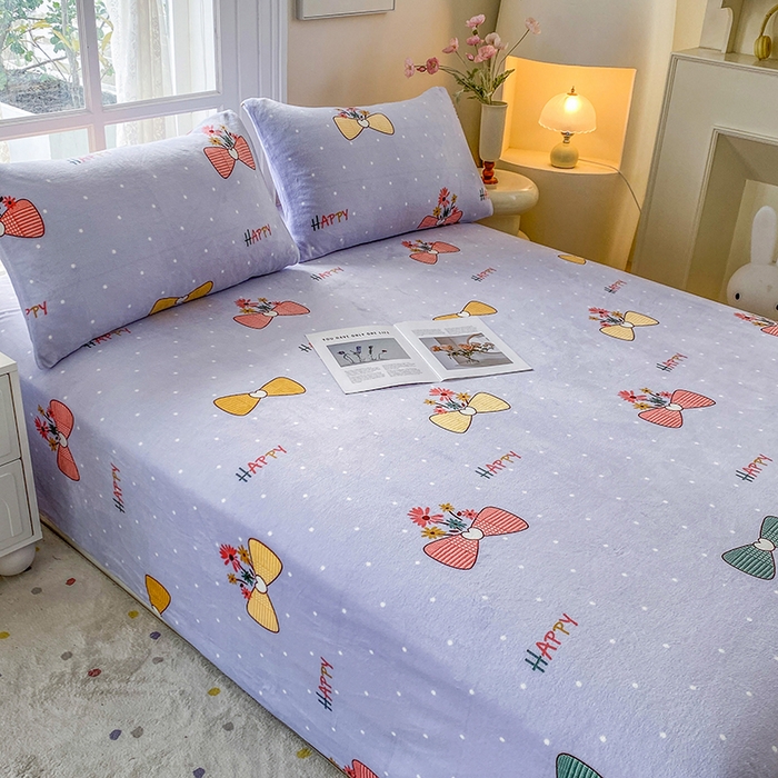 91家纺网 家纺一手货源 找家纺 优米家纺 2025新款加厚舒适牛奶绒床单床单单件 娴雅花韵