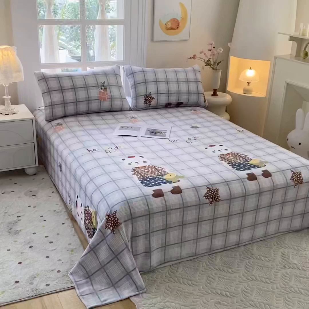 91家纺网 家纺一手货源 找家纺 优米家纺 2025新款加厚舒适牛奶绒床单床单单件 星空小熊