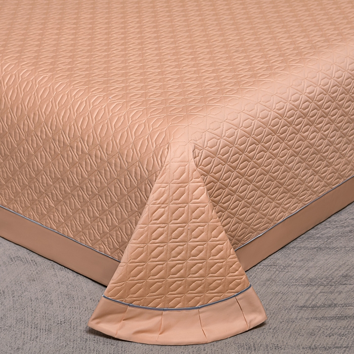 91家纺网 家纺一手货源 找家纺 畅畅家纺 2025新款全棉活性喷气简约轻奢刺绣夹棉床盖款四件套-雅韵 雅韵-香槟