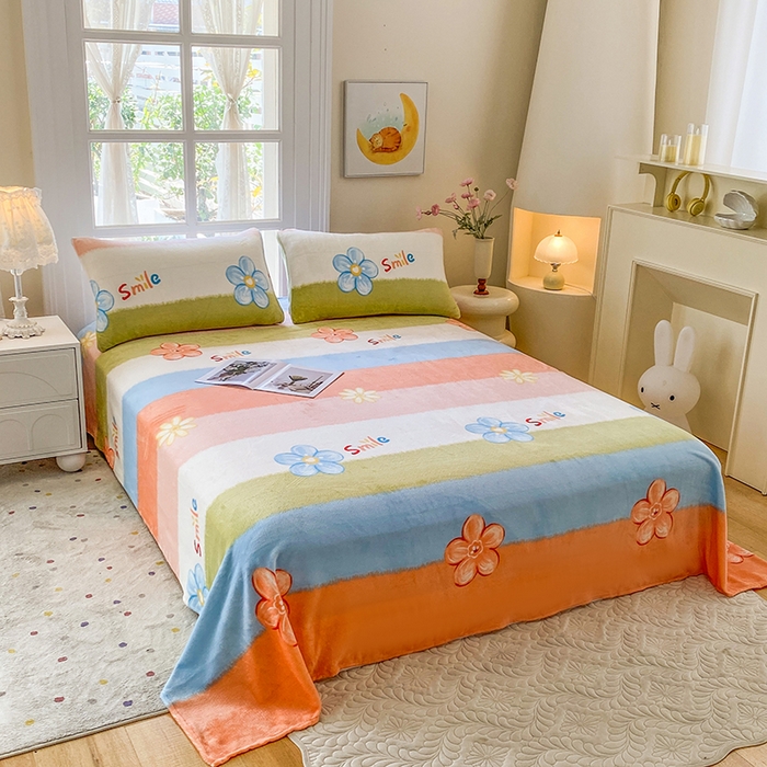 91家纺网 家纺一手货源 找家纺 优米家纺 2025新款加厚舒适牛奶绒床单床单单件 炫彩花朵