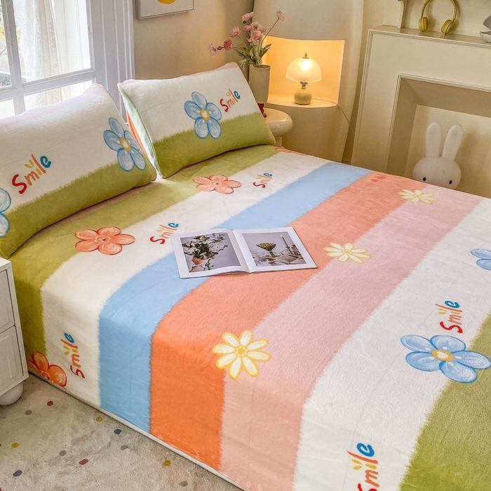 91家纺网 家纺一手货源 找家纺 优米家纺 2025新款加厚舒适牛奶绒床单床单单件 炫彩花朵