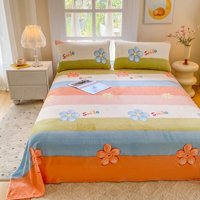 91家纺网 家纺一手货源 找家纺 优米家纺 2025新款加厚舒适牛奶绒床单床单单件 炫彩花朵