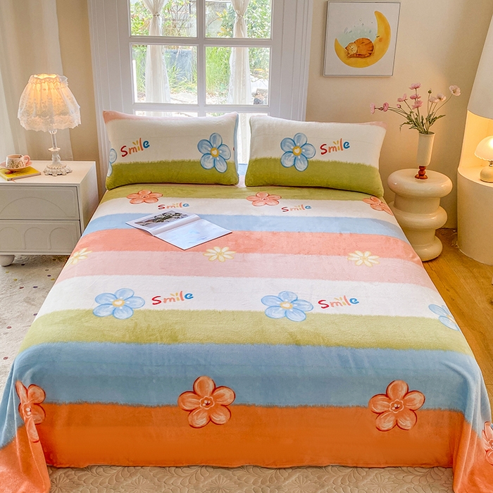 91家纺网 家纺一手货源 找家纺 优米家纺 2025新款加厚舒适牛奶绒床单床单单件 炫彩花朵