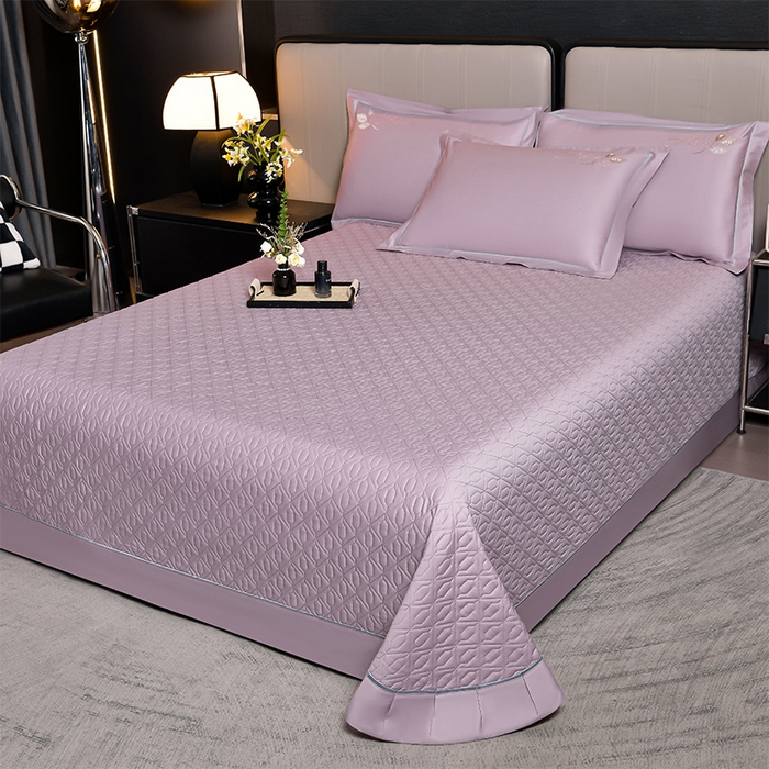 91家纺网 家纺一手货源 找家纺 畅畅家纺 2025新款全棉活性喷气简约轻奢刺绣夹棉床盖款四件套-雅韵 雅韵-紫色