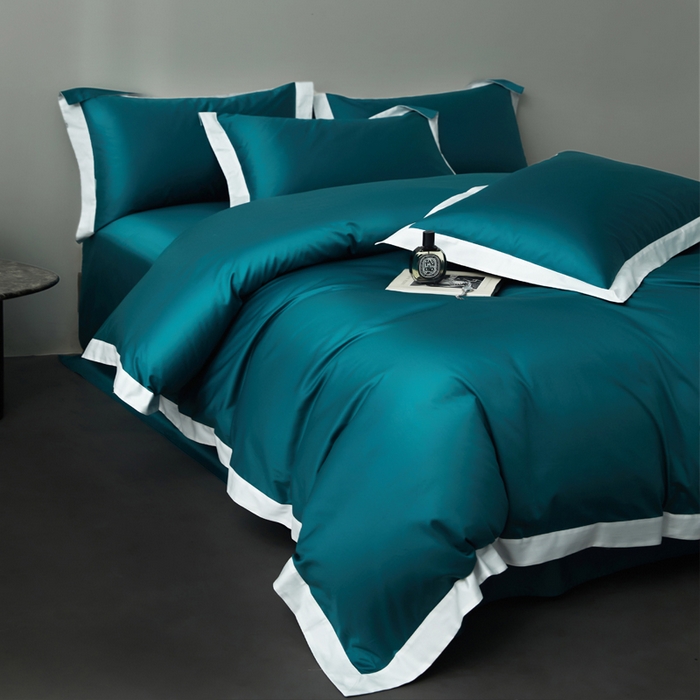 91家纺网 家纺一手货源 找家纺 （总）柔觉家纺 新款50*50双股长绒棉纯色拼角四件套