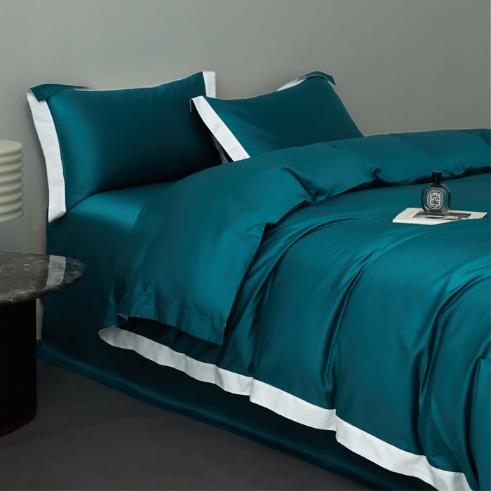 91家纺网 家纺一手货源 找家纺 （总）柔觉家纺 新款50*50双股长绒棉纯色拼角四件套