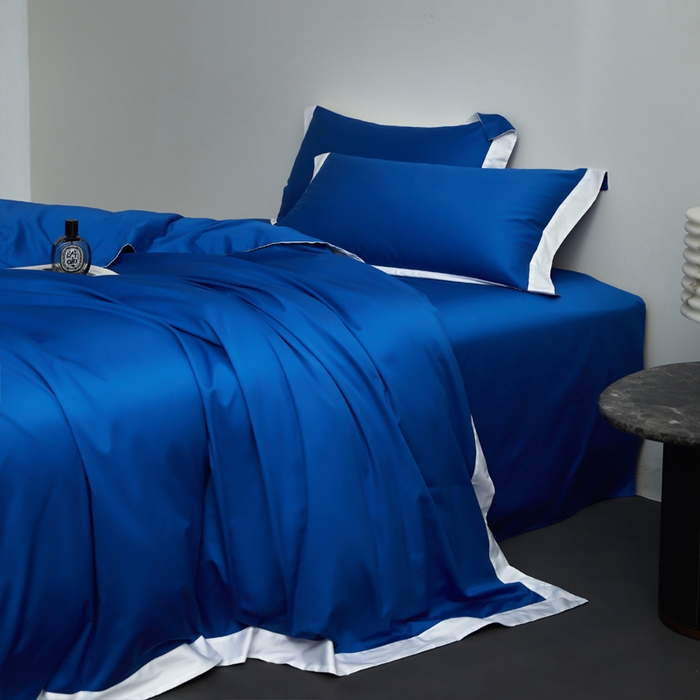 91家纺网 家纺一手货源 找家纺 （总）柔觉家纺 新款50*50双股长绒棉纯色拼角四件套