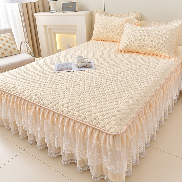 91家纺网 家纺一手货源 找家纺 畅畅家纺 2025新款夏季凉感丝唯美纯色凉席夏被四件套 唯美-淡奶黄