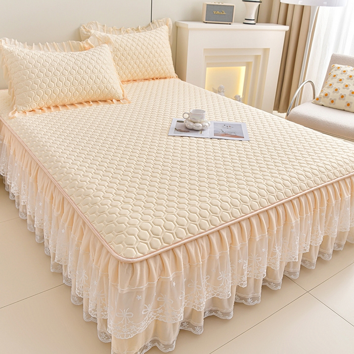 91家纺网 家纺一手货源 找家纺 畅畅家纺 2025新款夏季凉感丝唯美纯色凉席夏被四件套 唯美-淡奶黄