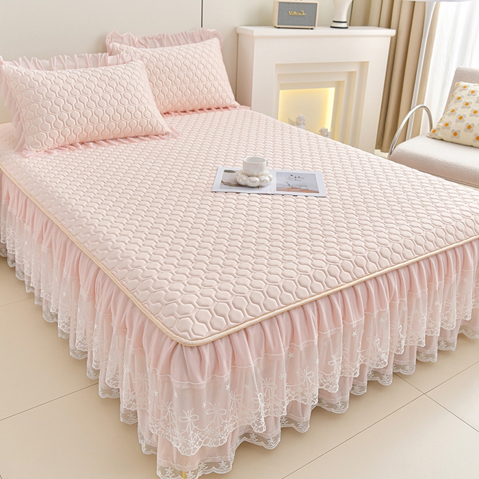 91家纺网 家纺一手货源 找家纺 畅畅家纺 2025新款夏季凉感丝唯美纯色凉席夏被四件套 唯美-淡雅粉