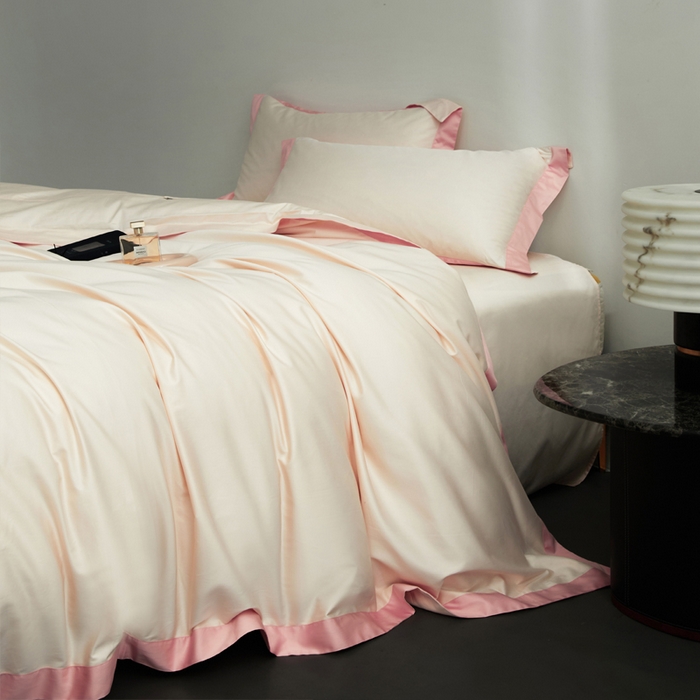 91家纺网 家纺一手货源 找家纺 （总）柔觉家纺 新款50*50双股长绒棉纯色拼角四件套