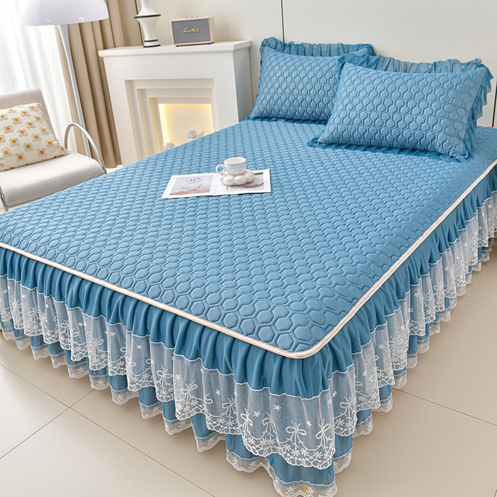 91家纺网 家纺一手货源 找家纺 畅畅家纺 2025新款夏季凉感丝唯美纯色凉席夏被四件套 唯美-海天蓝