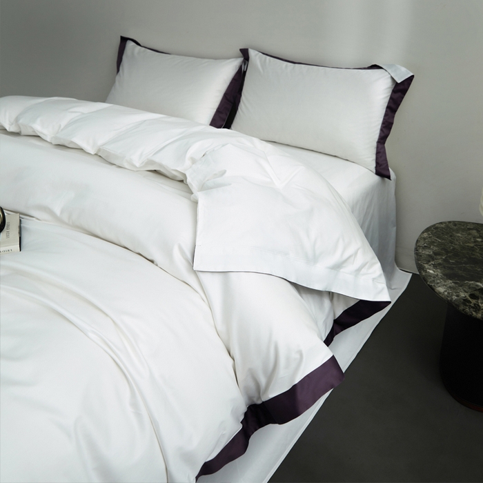 91家纺网 家纺一手货源 找家纺 柔觉家纺 新款50*50双股长绒棉纯色拼角四件套 雅-高贵白