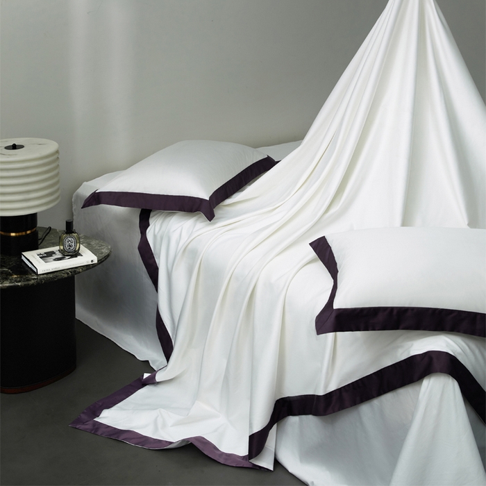 91家纺网 家纺一手货源 找家纺 柔觉家纺 新款50*50双股长绒棉纯色拼角四件套 雅-高贵白