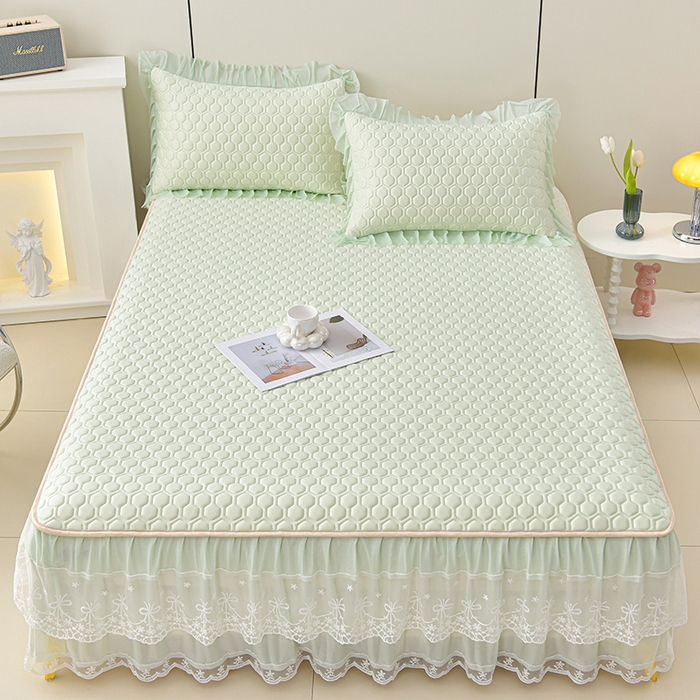 91家纺网 家纺一手货源 找家纺 畅畅家纺 2025新款夏季凉感丝唯美纯色凉席夏被四件套 唯美-青柠绿