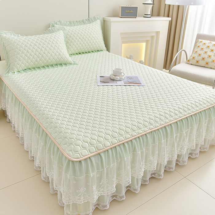 91家纺网 家纺一手货源 找家纺 畅畅家纺 2025新款夏季凉感丝唯美纯色凉席夏被四件套 唯美-青柠绿