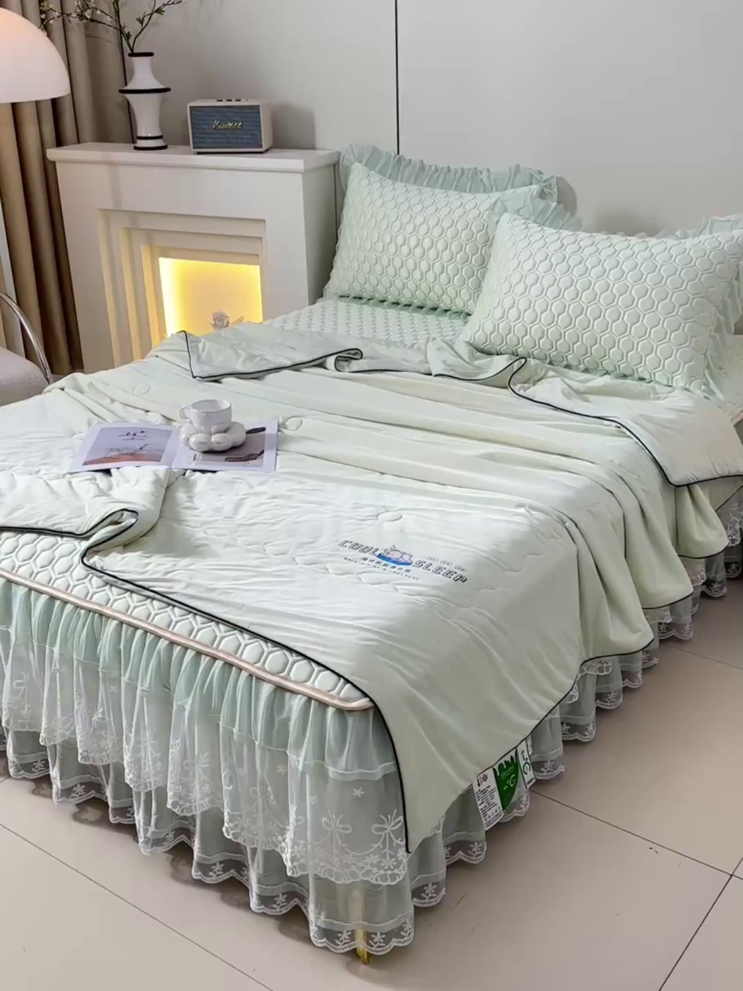 91家纺网 家纺一手货源 找家纺 畅畅家纺 2025新款夏季凉感丝唯美纯色凉席夏被四件套 唯美-青柠绿