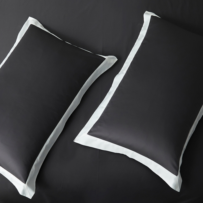 91家纺网 家纺一手货源 找家纺 柔觉家纺 新款50*50双股长绒棉纯色拼角四件套 雅-帝王灰