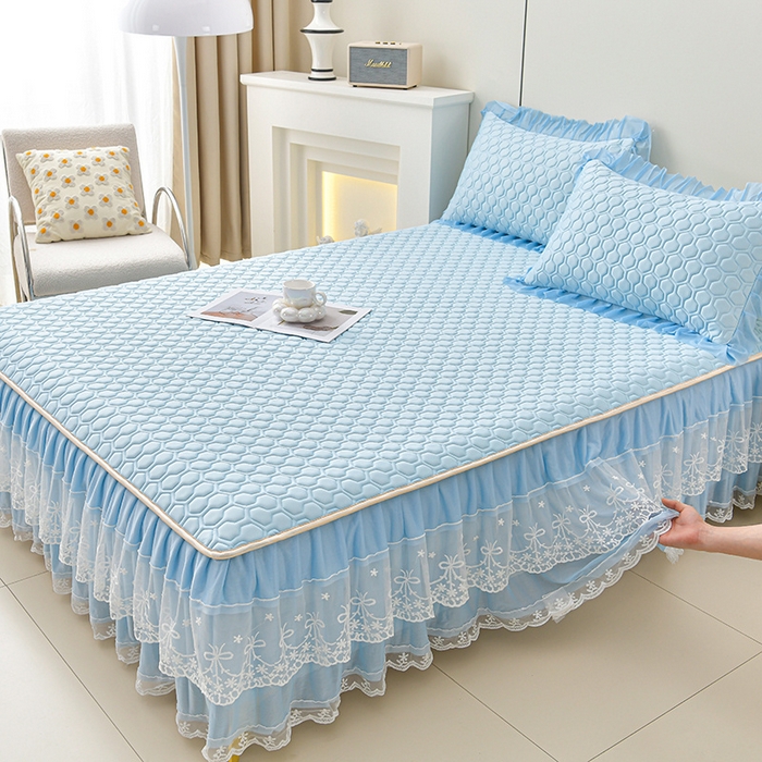 91家纺网 家纺一手货源 找家纺 畅畅家纺 2025新款夏季凉感丝唯美纯色凉席夏被四件套 唯美-天蓝