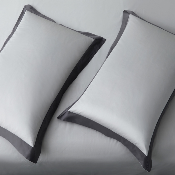 91家纺网 家纺一手货源 找家纺 柔觉家纺 新款50*50双股长绒棉纯色拼角四件套 雅-圣雅银