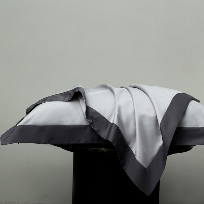 91家纺网 家纺一手货源 找家纺 柔觉家纺 新款50*50双股长绒棉纯色拼角四件套 雅-圣雅银