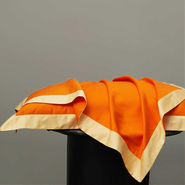 91家纺网 家纺一手货源 找家纺 柔觉家纺 新款50*50双股长绒棉纯色拼角四件套 雅-阳光橙