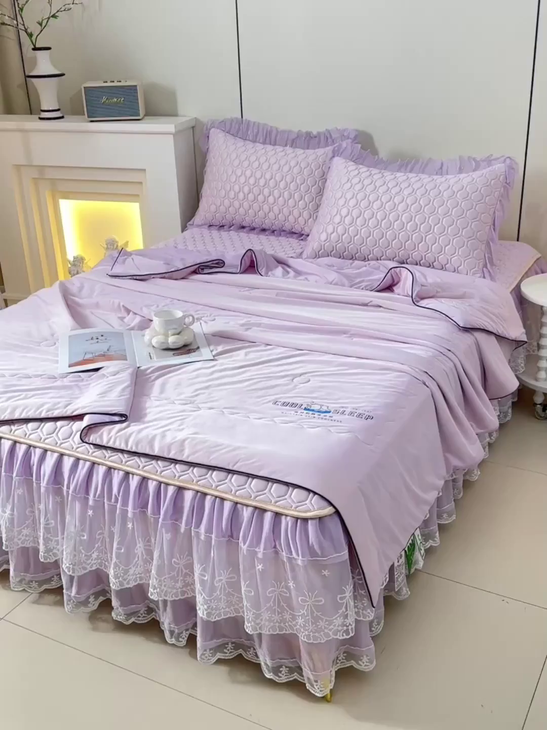91家纺网 家纺一手货源 找家纺 畅畅家纺 2025新款夏季凉感丝唯美纯色凉席夏被四件套 唯美-云紫